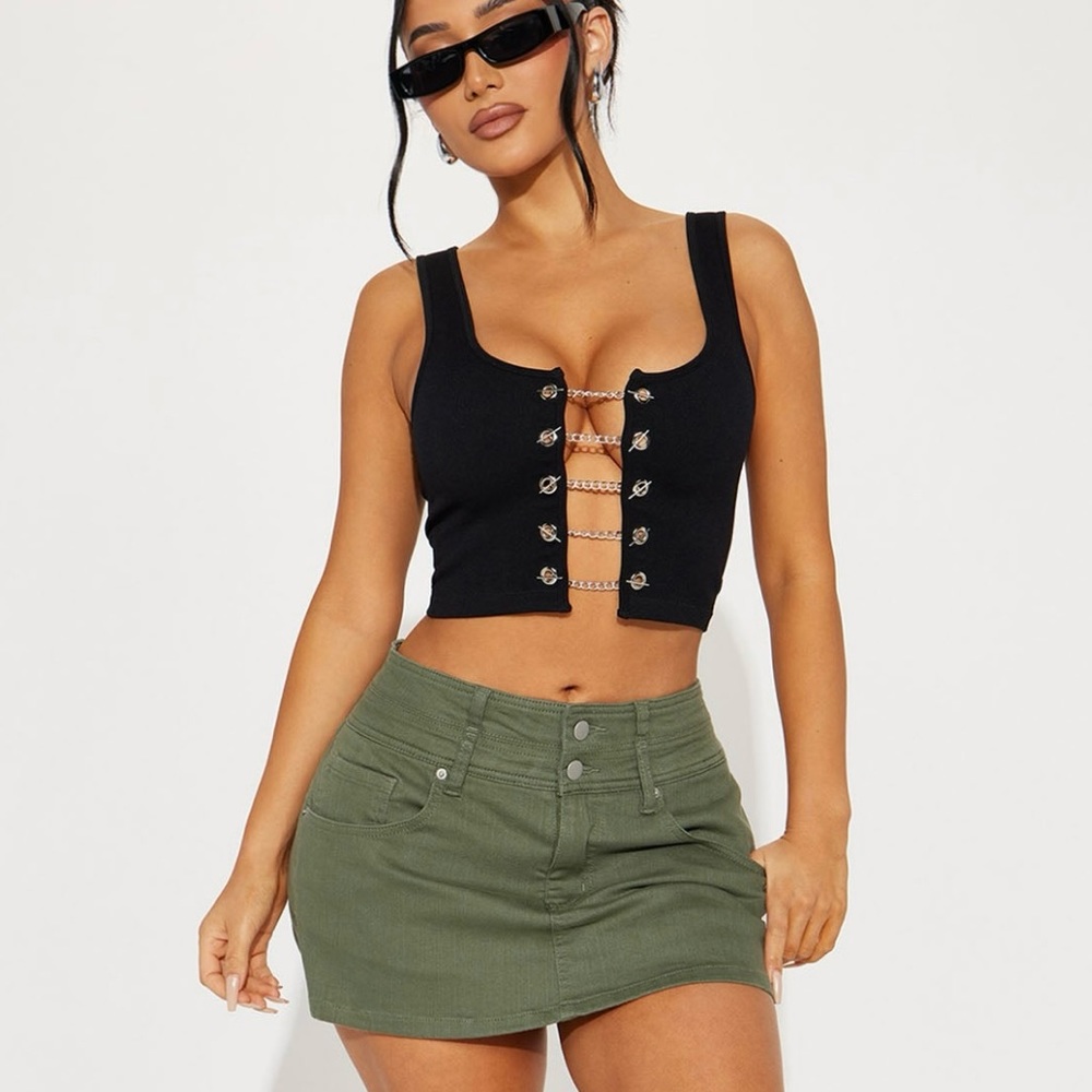 NWT Playing Sides Double Waist Skort- Olive